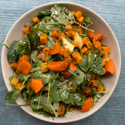 Miso Delicata Squash with Spinach Toasted Pumpkin Seeds